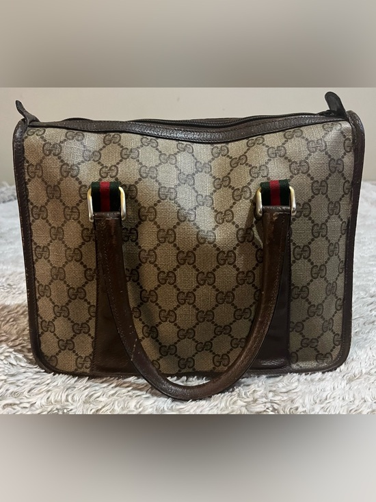 Gucci Handbags - Gucci Brown GG Supreme handbag with Green-Red Web Stripe